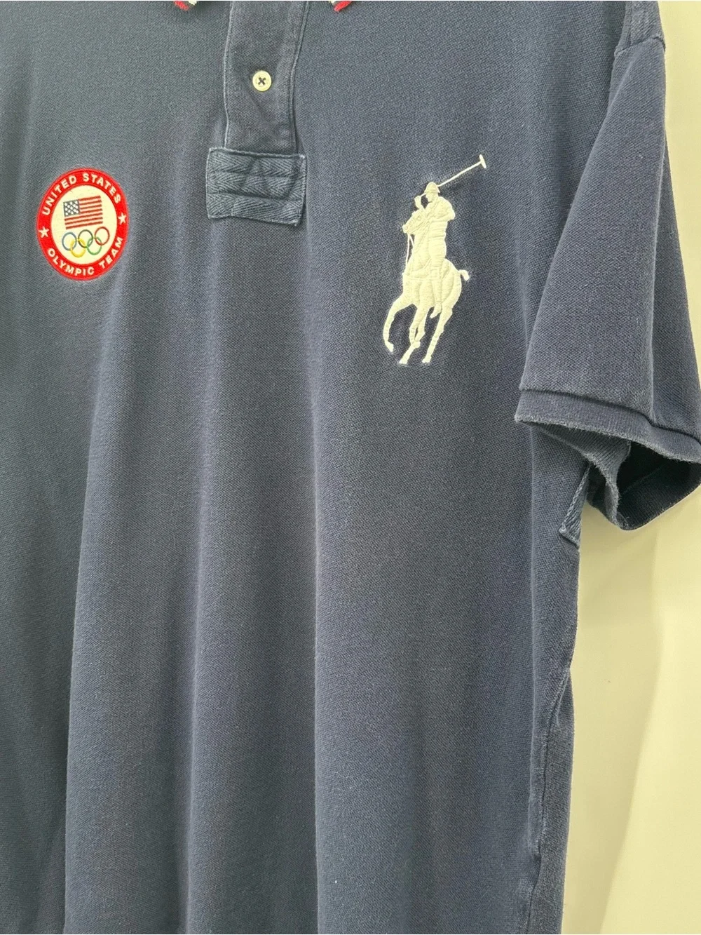 Polo by Ralph Lauren Navy Short-Sleeve Olympic Polo with Red Trim